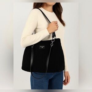 NWT Soft Corduroy/Terry Cloth
Textured Black Women's Tote/Shoulder
Bag 14x9.75